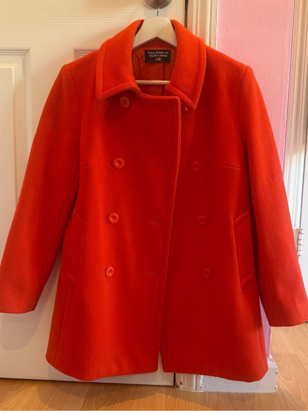 Ralph Lauren Polo Jeans Co Bright Orange Double-Breasted Wool Peacoat